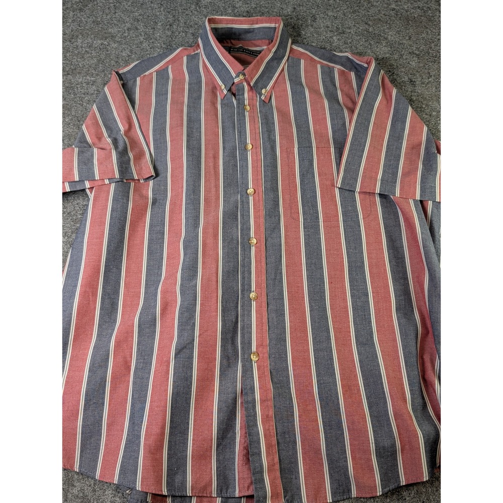 Vintage David Taylor Mens XL Short Sleeve Button Down Shirt Red Blue Stripe EUC